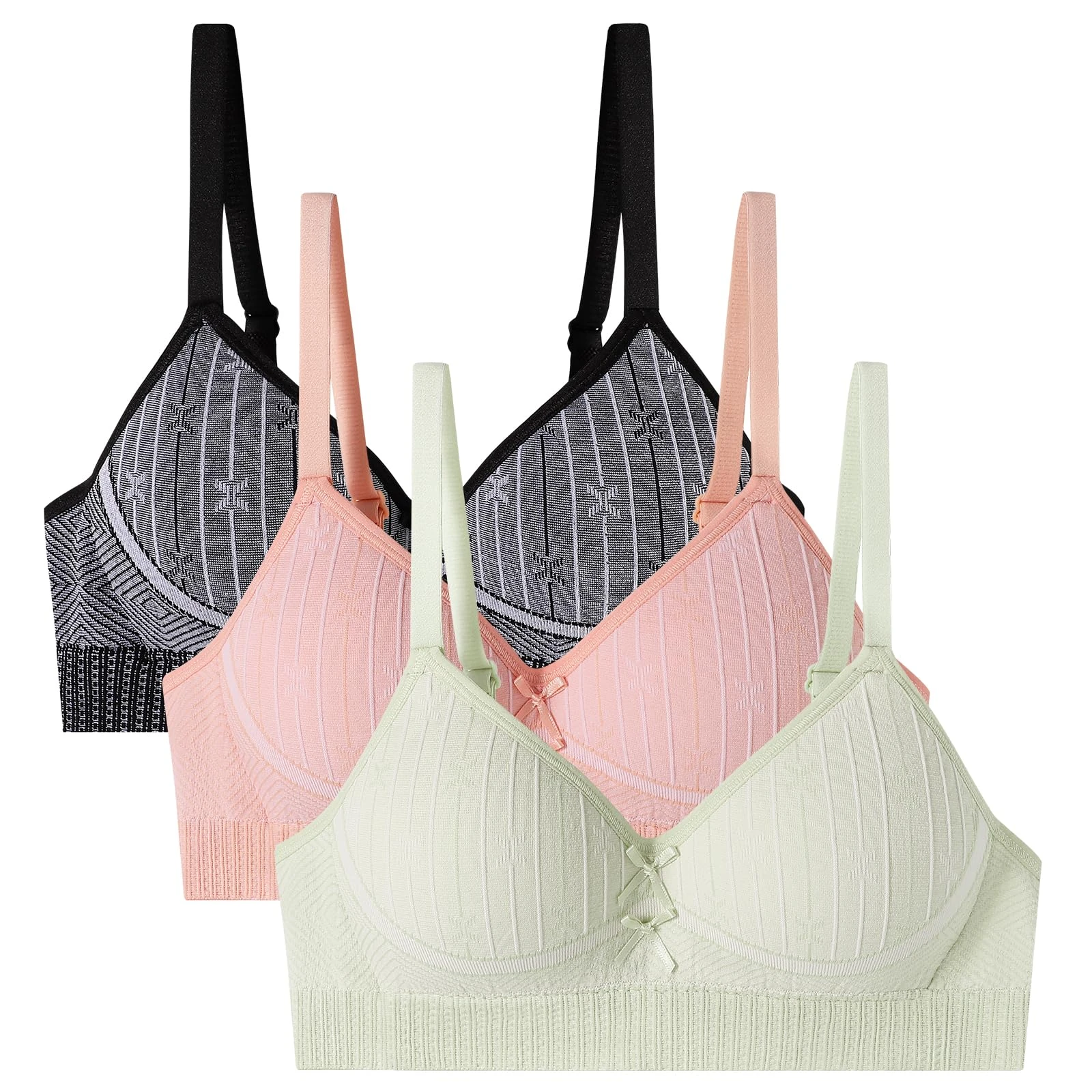 Anntry Teen Girls Cotton Bras Breathable Underwear Wire Free Sports Bra with Adjustable Straps Training Bralette for Women Girls (Pack of 3)