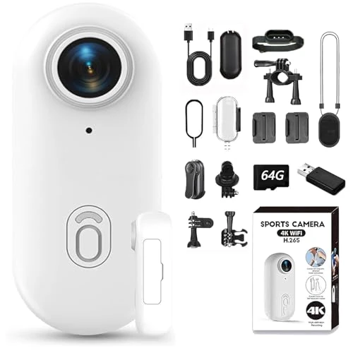 Pov camera 4k Waterproof, POV Camera, Mini Body Wearable Action Camera 4k with Audio and Video Recording & Night Vision for Cycling, Pet Walking and Outdoor Activities (White, 1080P)