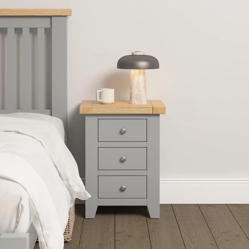 Seconique Windsor 3 Drawer Bedside in Pebble Grey/Oak