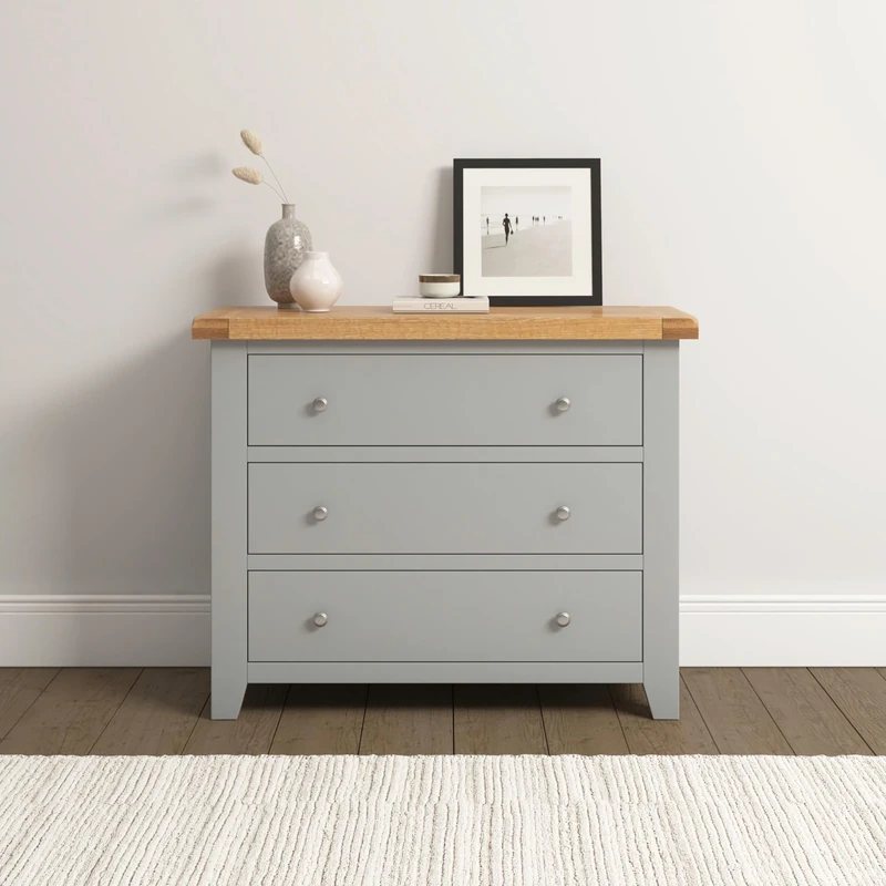Seconique Windsor 3 Drawer Chest in Pebble Grey/Oak