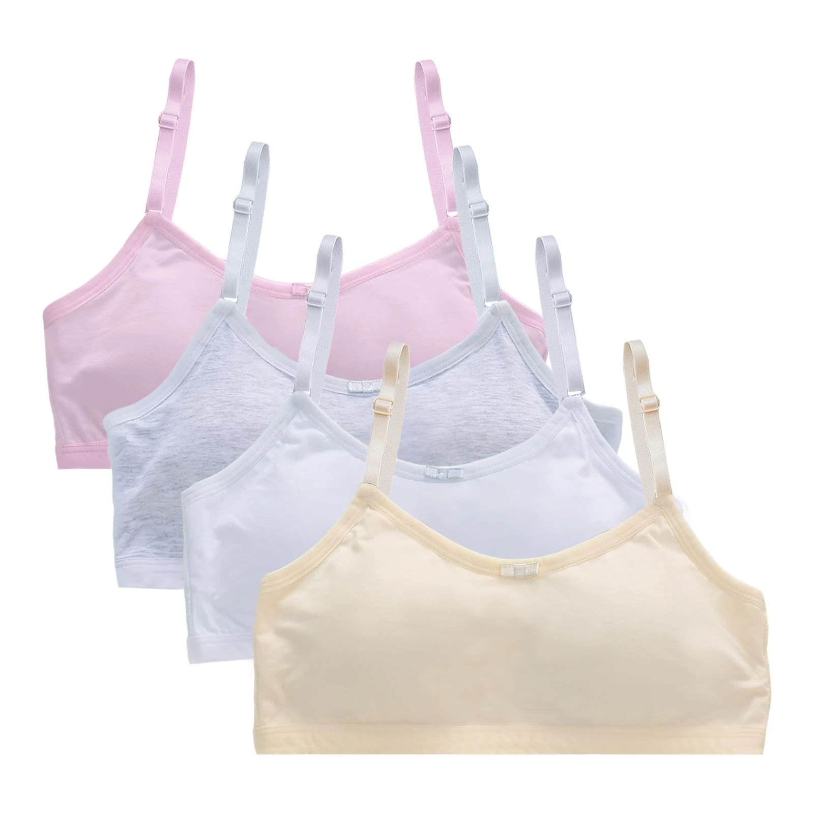flintronic 4 Pack Girls Sports Bra Cotton, Training Bras Girls, Teenage Crop Vest