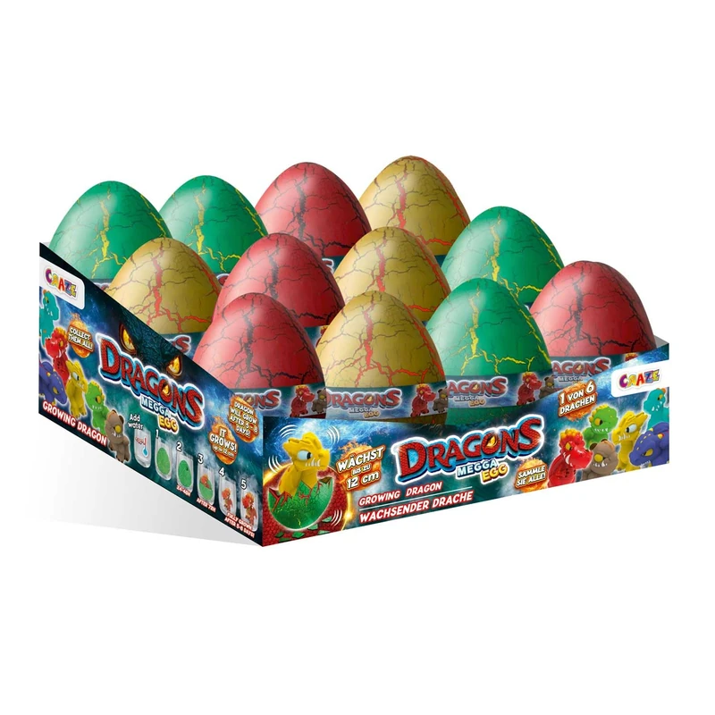 MEGGA EGG Mini Dragons – Box of 12 Dragon Hatching Toys, Dragons in Eggs - Water Growing Toy