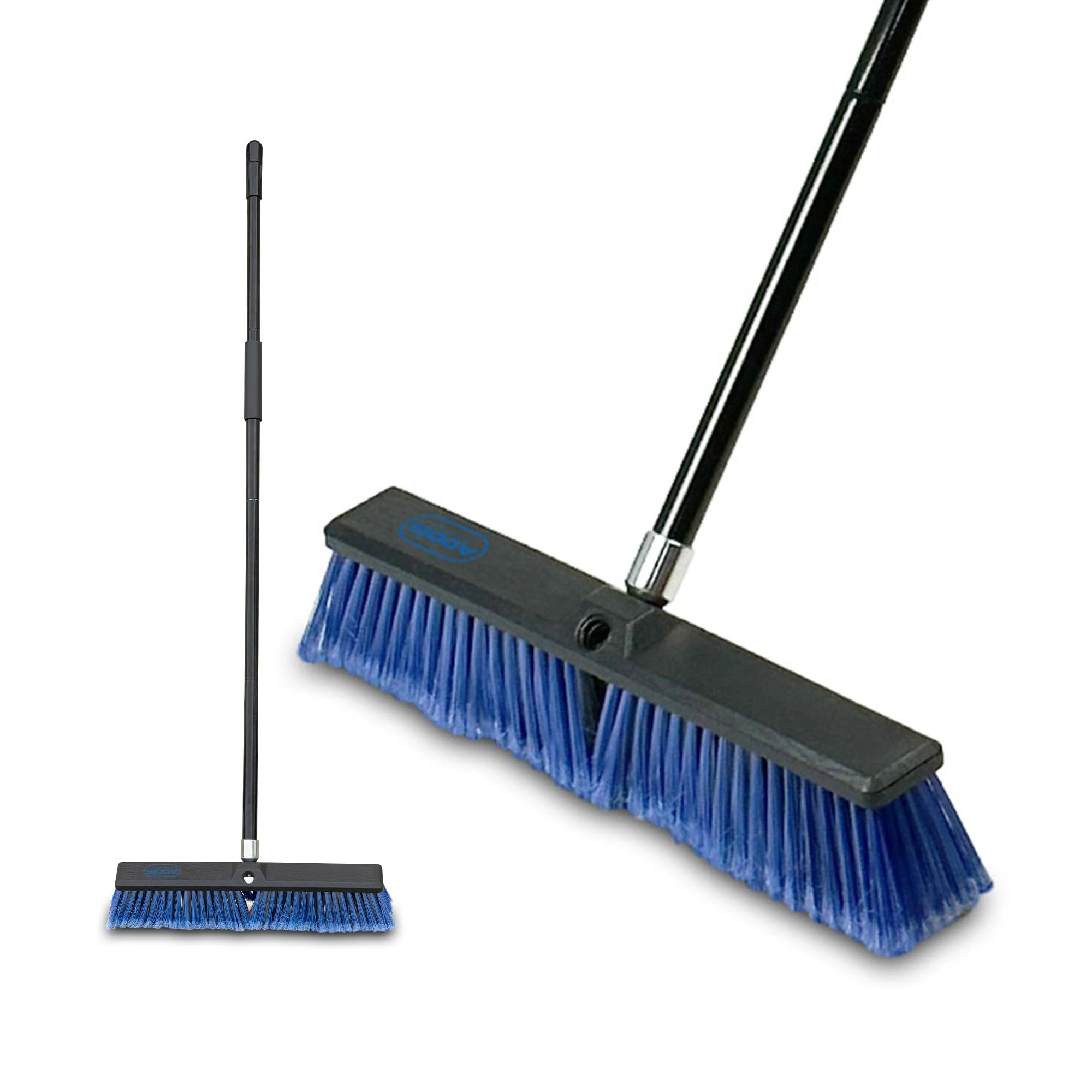 Outdoor Broom & Patio Brush by Addis – Heavy Duty 45cm (17.7") Angled Head with Stiff Bristles Deck Driveway Garden & Yard Sweeping Brush Large Push Broom for Concrete Tile Wooden Floors, Blue Black