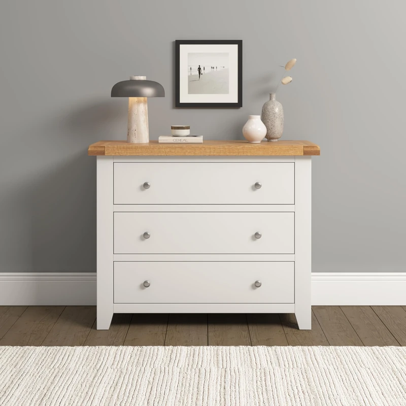 Seconique Windsor 3 Drawer Chest in Ivory/Oak