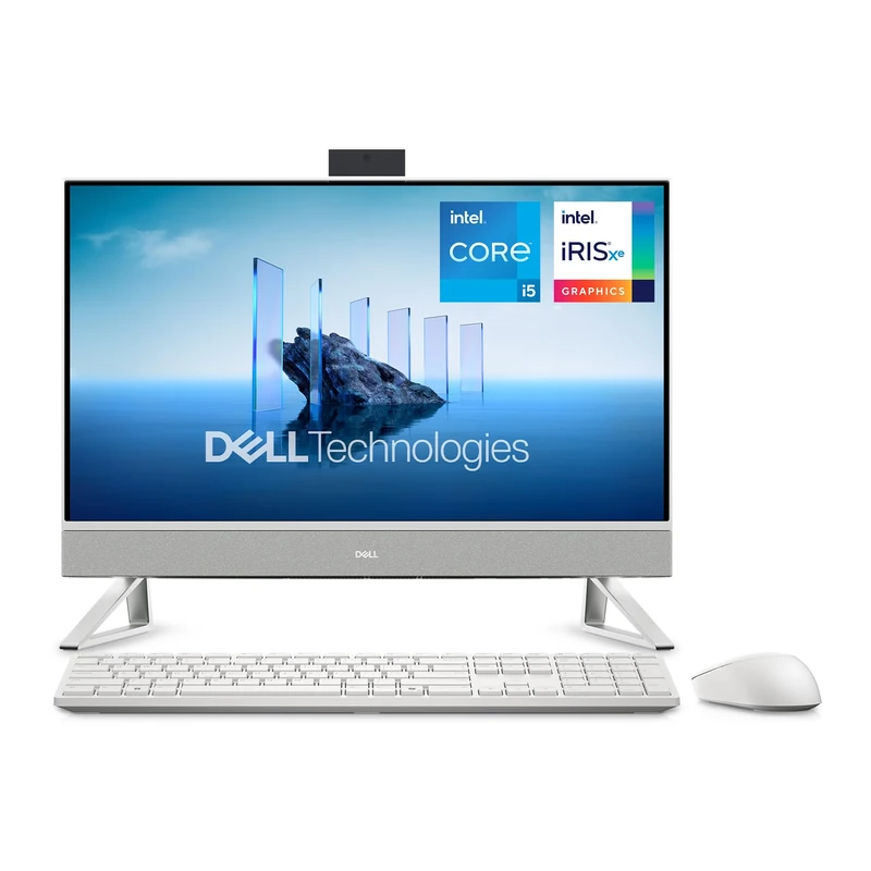 Dell 24 All-in-One Desktop EC24250 23.8" Full HD Display, Intel Core i5-1334U, 16GB DDR5 RAM, 512GB SSD, Intel Iris Xe Graphics, Wi-Fi 6E, Windows 11 Home, Wireless Keyboard & Mouse– Pearl White