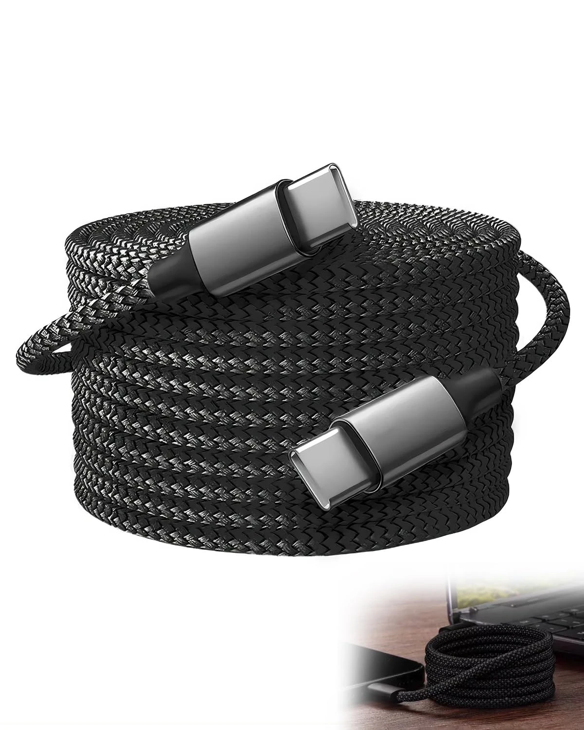 Extra Long USB C to USB C 5M Double Braided Nylon 60W Quick Charge Type C Fast Charging Cable Compatible with iPhone 15,MacBook Air/Pro, iPad Pro 2020, Samsung Galaxy S22/S21 S21+ S20 Note 20/10,Black