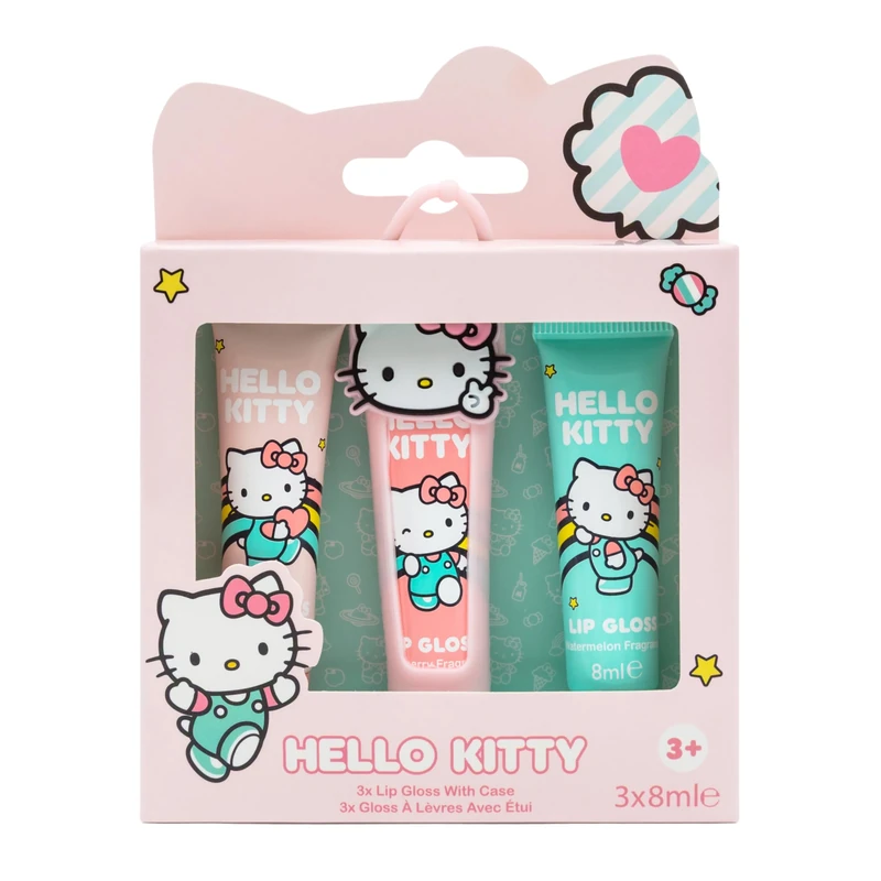 Hello Kitty Children's Lip Gloss Trio & Case - Silicone Case and 3 x 8ml Lip Gloss