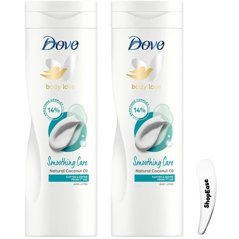 Smoothing Care Body Lotion with Natural Coconut Oil – 24-Hour Moisturising Body Moisturiser with Cosmetic Spatula, Pack of 2 (2 × 250 ml) for Dry & Rough Skin Care