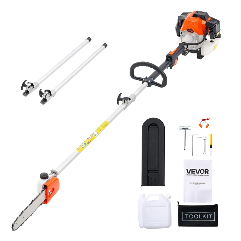 VEVOR Gas Pole Saw, 43CC 2 Stroke Gas Powered Pole Saws with 10 in Cutting Bar, Cordless Tree Trimmer with 30 fl.oz Fuel Tank, 6.8 to 11.7 ft Extendable, Powerful Chainsaw for Tree Trimming Pruning