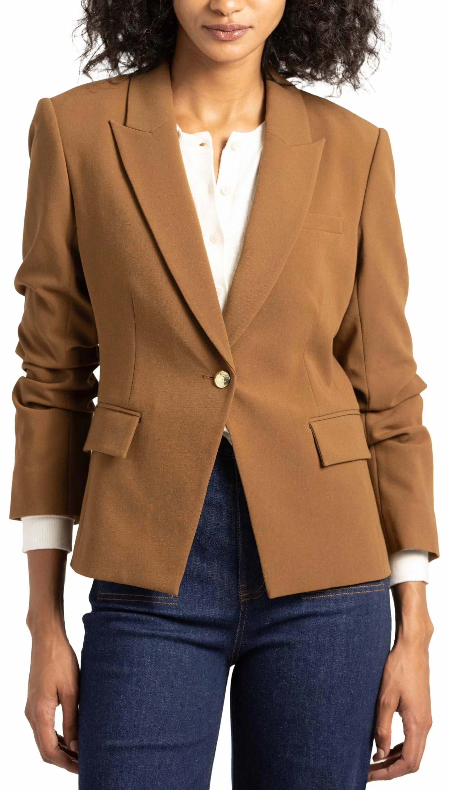 Derek Lam 10 Crosby Women's Ralph Ruched SLV Jacket Blazer, Dark Mocha, 12
