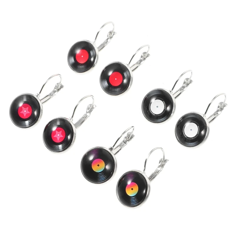 FRCOLOR 4pairs Vinyl Record Earrings for Women Retro Disco Records Dangle Earrings Music Themed Style Jewelry