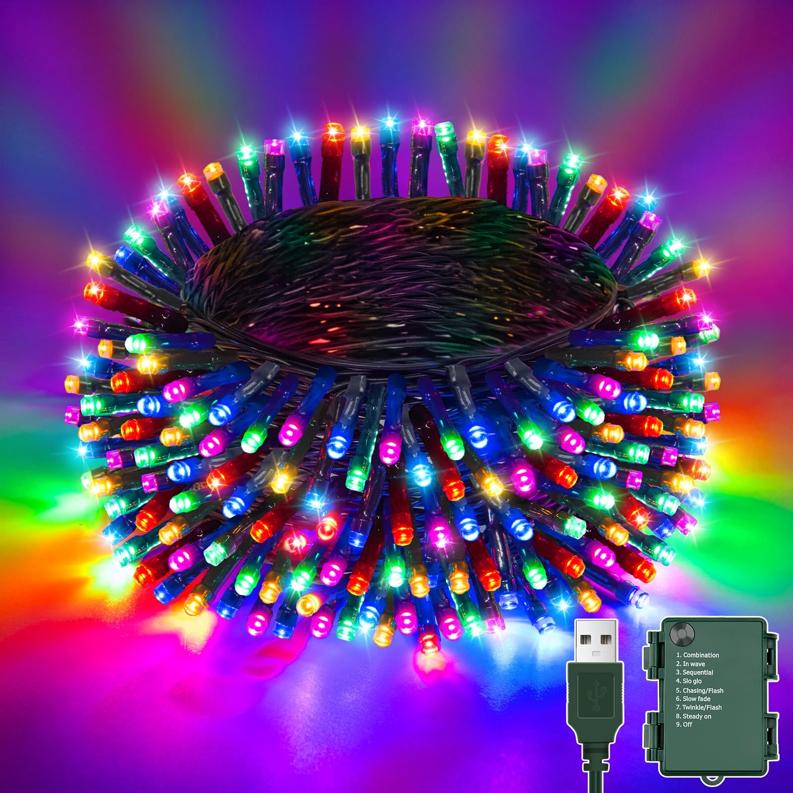 Etopgo Christmas Fairy Lights Outdoor, Multicolor Battery Lights with Timer 8 Modes,16.8Ft/5M 50 LED Indoor String Light Waterproof for Christmas Decorations