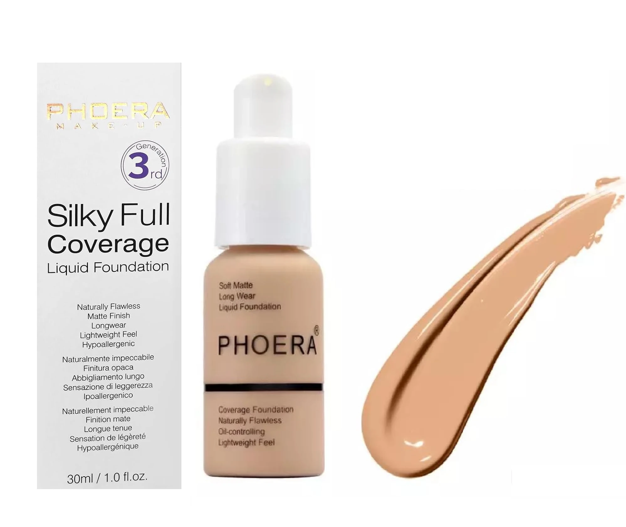 PHOERA Full Coverage Foundation Soft Matte Liquid | Oil Control, Waterproof, Long Lasting | Concealer & Flawless Makeup for Oily, Acne-Prone, Sensitive Skin | Vegan & Cruelty-Free (BUFF BEIGE)