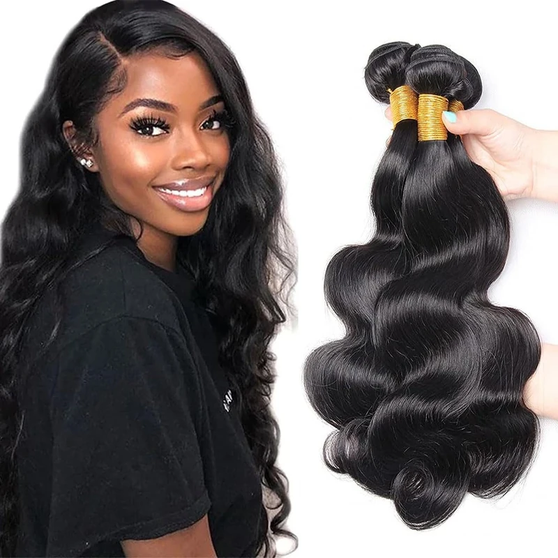 Jucames Human Hair Bundles Body Wave #1B Natural Black Color 18 20 22 Inch Double Weft Weave 3 Bundles Total 150g Unprocessed Human Hair Extension