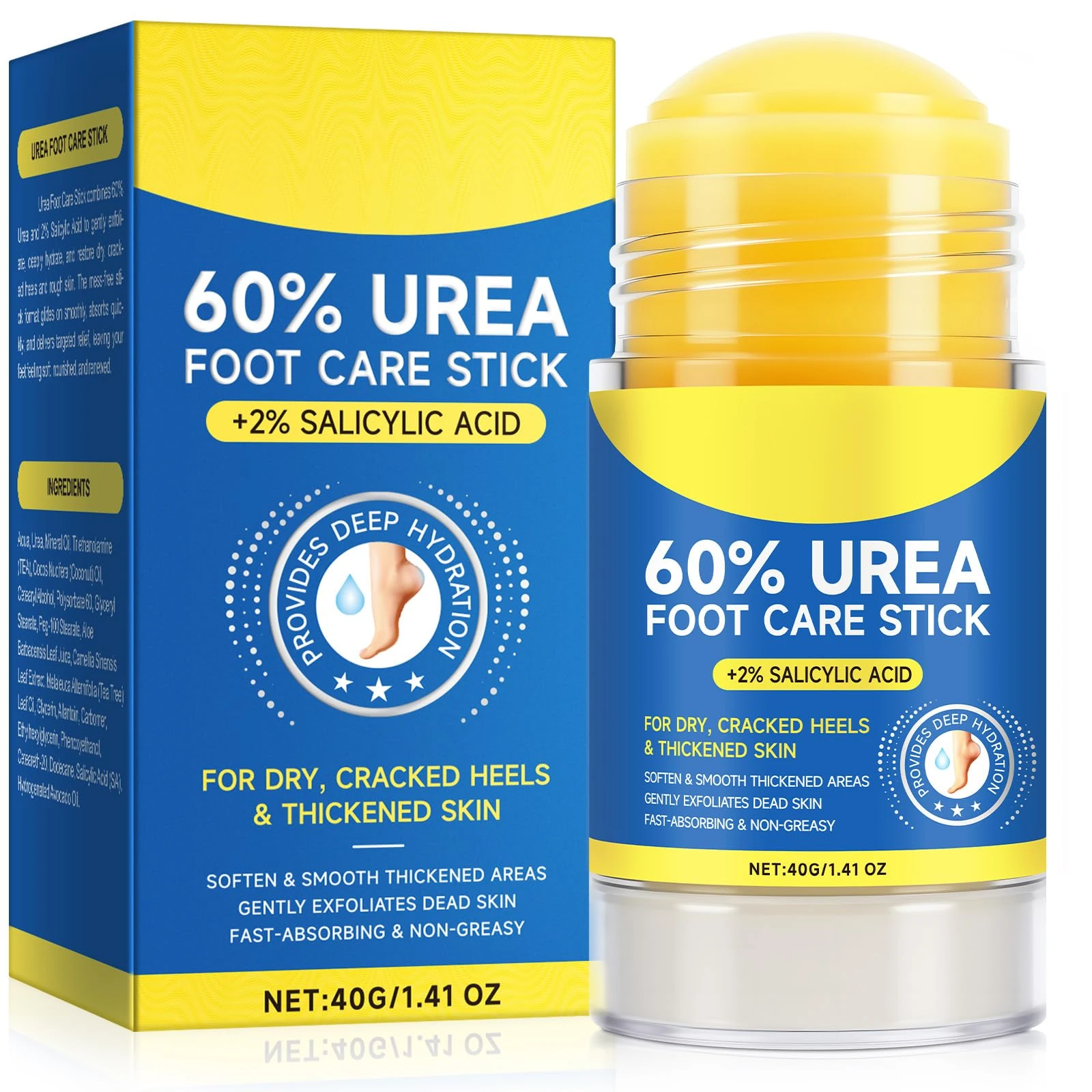 Urea Foot Cream 60 Percent Plus 2 Percent Salicylic Acid, Urea Cream for Feet, Foot Cream for Cracked Heels and Dry Skin,Cracked Heel Repair Cream, Foot Moisturiser Fast-Absorbing & Non-Greasy
