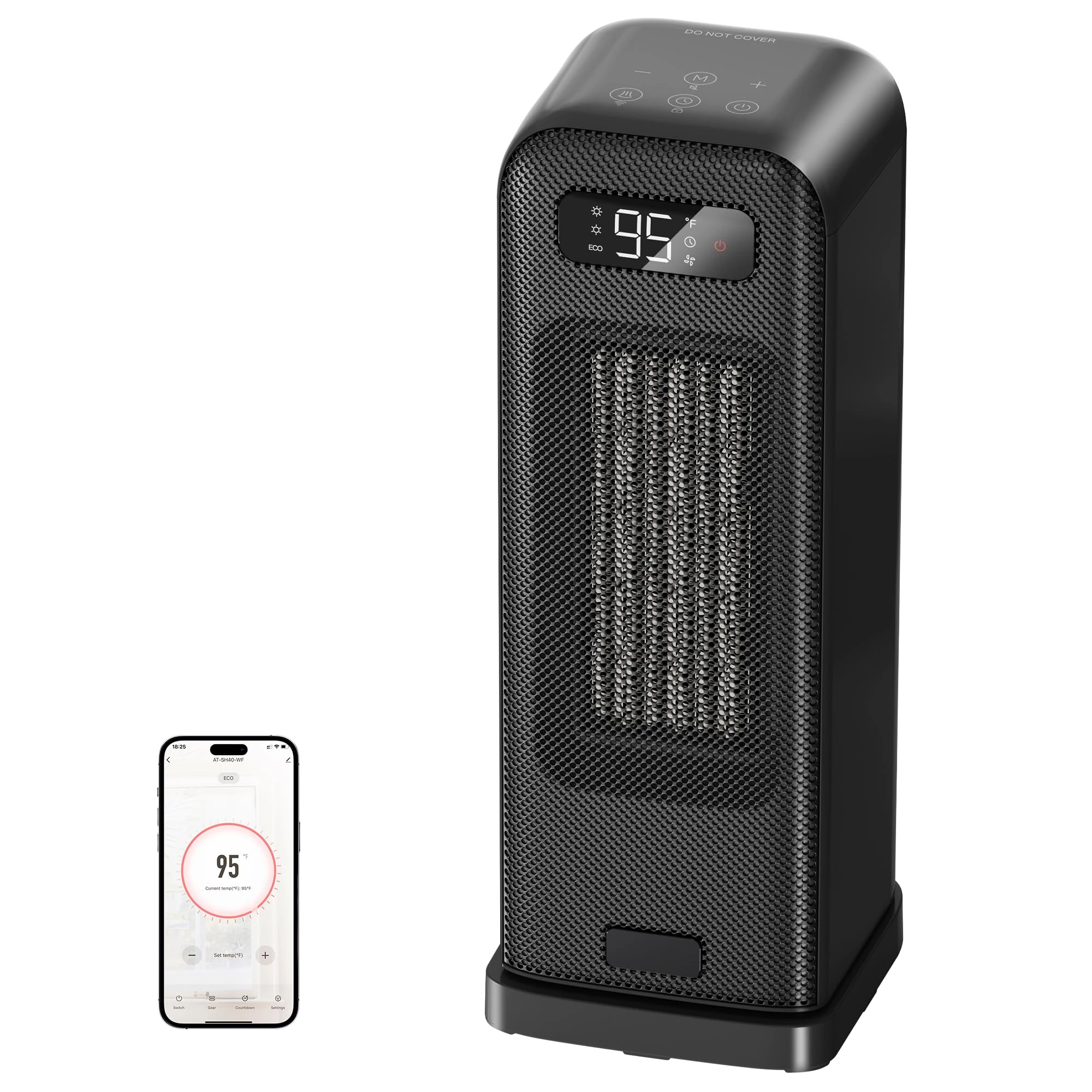 FLANUR Electric Heaters for Home, Smart Portable 1500W Energy Space Room Heater, Tower Fan Heater with WiFi & Voice Control, 12H Timer, Overheat & Tip Over Protection, Matte Black, 1 Pack + 4 Modes