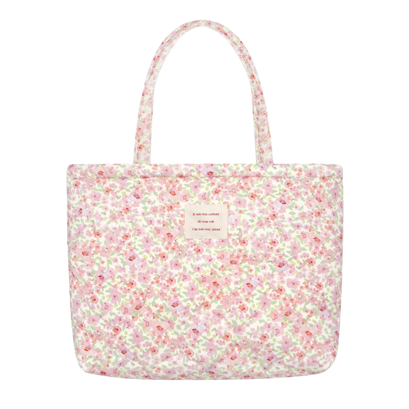 LJCZKA Quilted Cotton Tote Bag for Women Floral Shoulder Tote Bag Large Capacity Casual Handbag for School Commute Travel