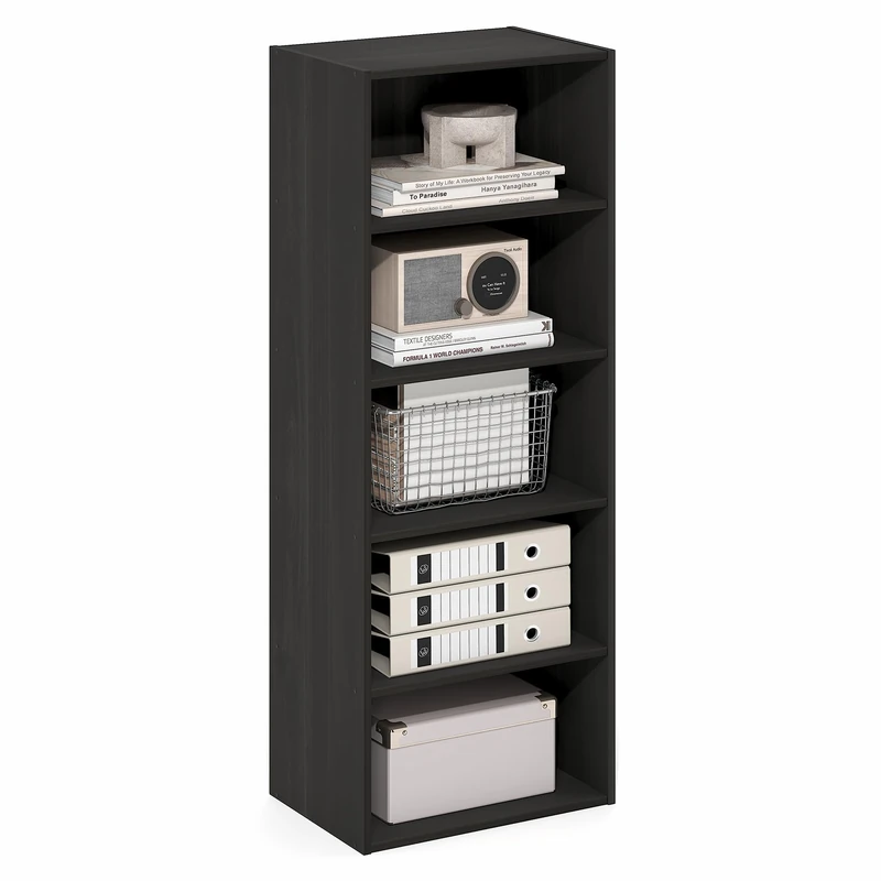 Furinno BASIC Book Shelf, 5-Tier Bookshelf, Cube Storage Organizer Bookcase with Open Shelf, 11 x 17 x 44, for Living Room, Bedroom, Home Office, Espresso