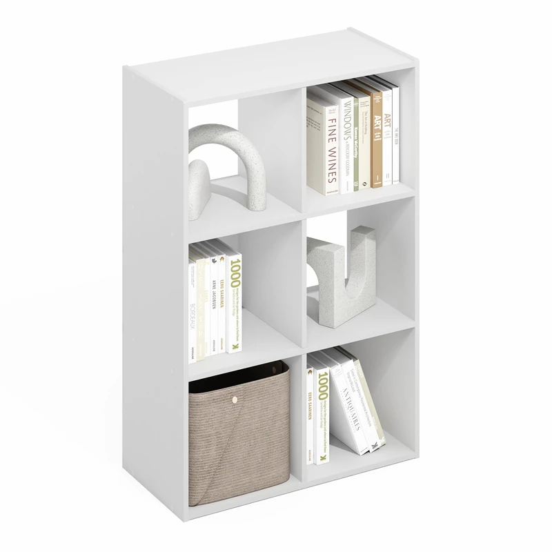 Furinno PELLI Book Shelf, 3x2 Bookshelf, Cube Storage Organizer Cabinet, 11.6 x 24.2 x 35.9, for Living Room, Bedroom, Home Office, Plain White