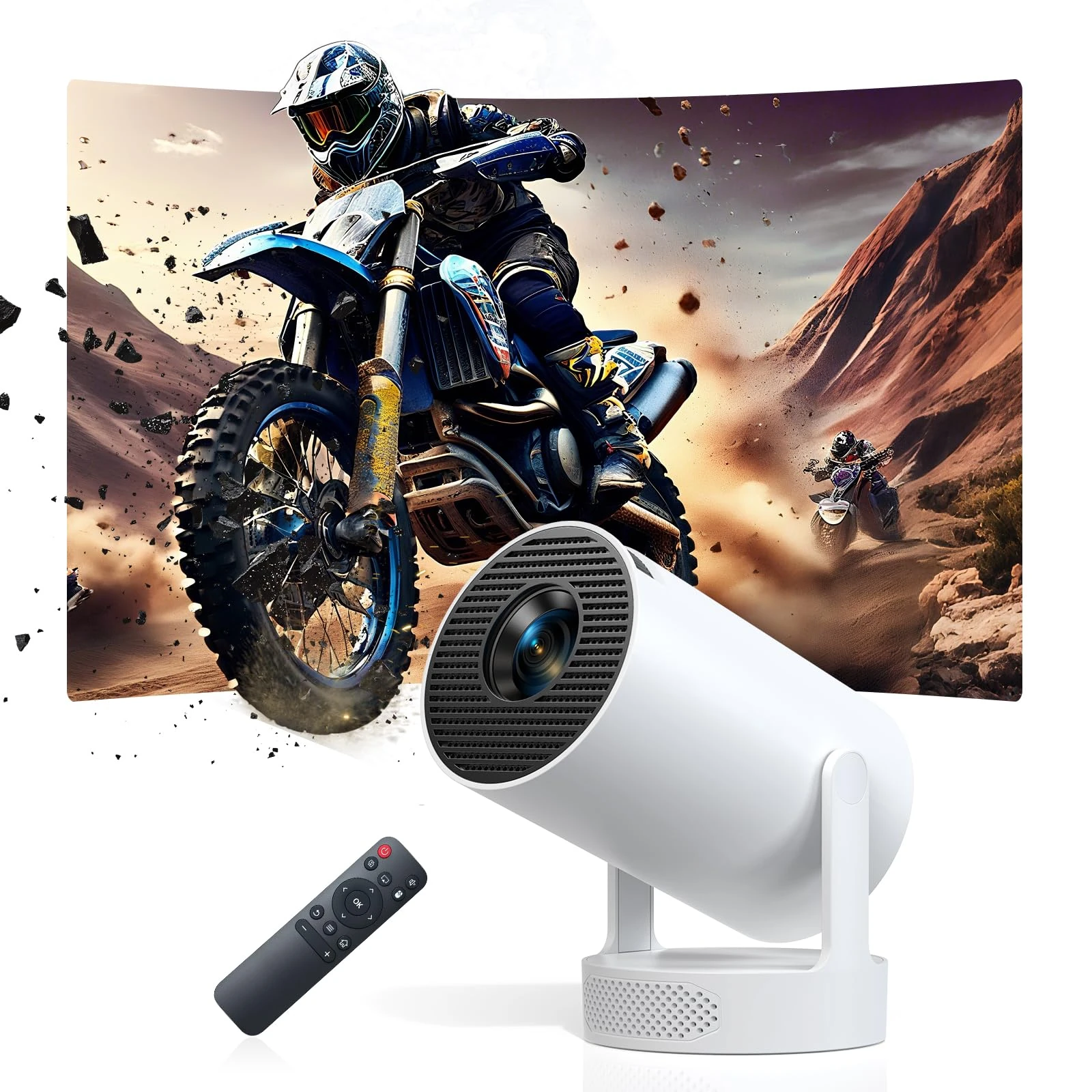 [Upgraded HiFi] Mini Projector 1080P 4K Support, 300 ANSI Lumens Smart OS Video Projector for bedroom with WiFi6 & Bluetooth5.0, Auto Keystone, 180° Rotation for Home Cinema