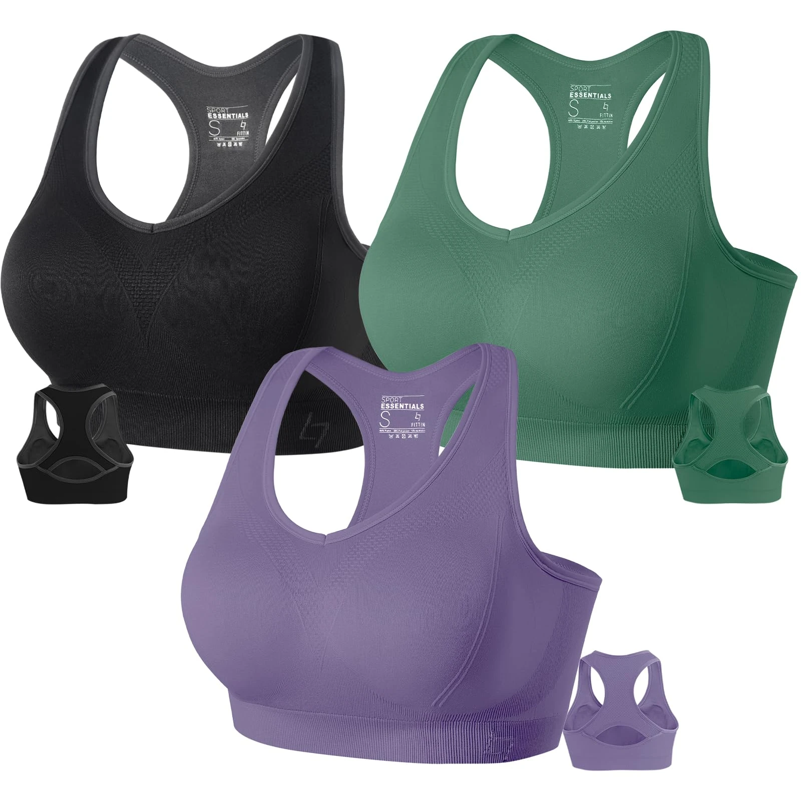 FITTIN Racerback Sports Bra for Women- Padded Seamless Activewear Bras for Yoga Gym Workout Fitness