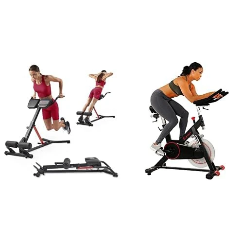 Sunny Health and Fitness Indoor Cycling Wheel W/Magnetic Belt Drive, 136kg Max Weight + Unisex's Station-SF-BH620062 Hyperextension Roman Chair with Dip Station, Black, One Size