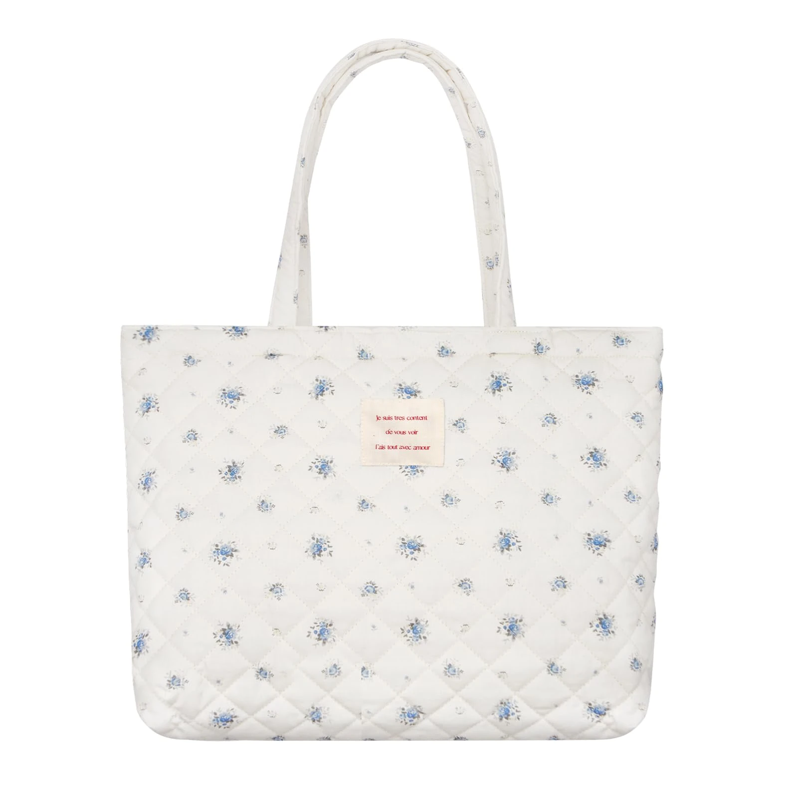 LJCZKA Quilted Cotton Tote Bag for Women Floral Shoulder Tote Bag Large Capacity Casual Handbag for School Commute Travel