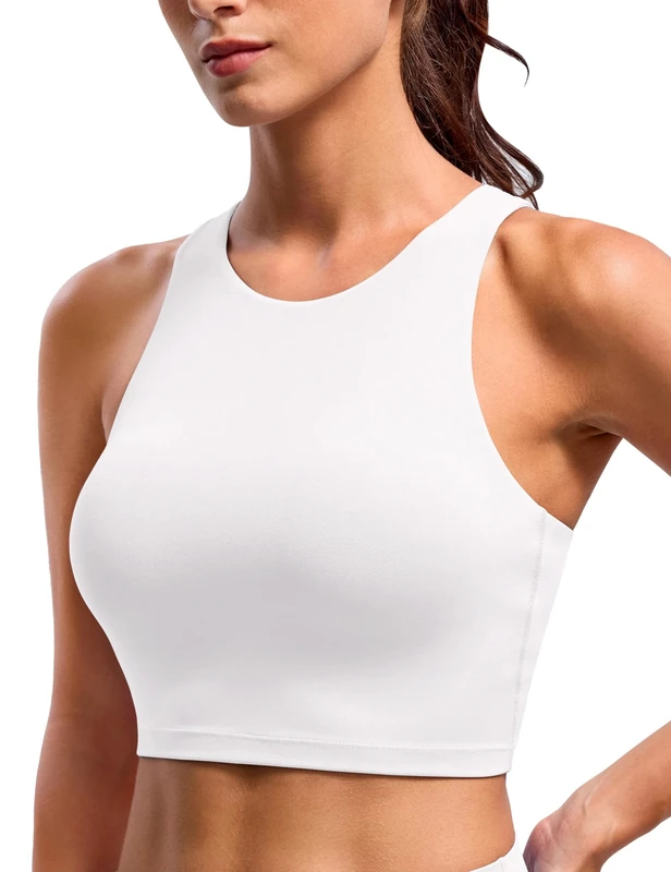 BAYDI Clouduxi High Neck Sports Bras for Women - Padded Workout Tank Tops with Built in Bra Racerback Gym Yoga Crop Top White