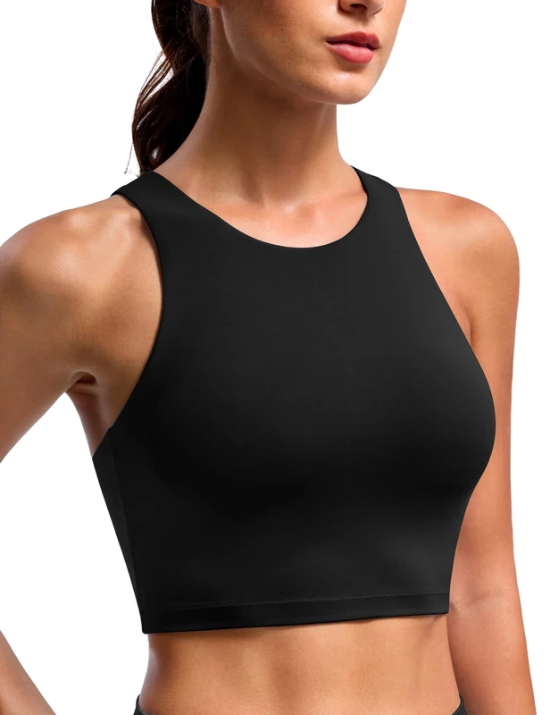 BAYDI Clouduxi High Neck Sports Bras for Women - Padded Workout Tank Tops with Built in Bra Racerback Gym Yoga Crop Top Black