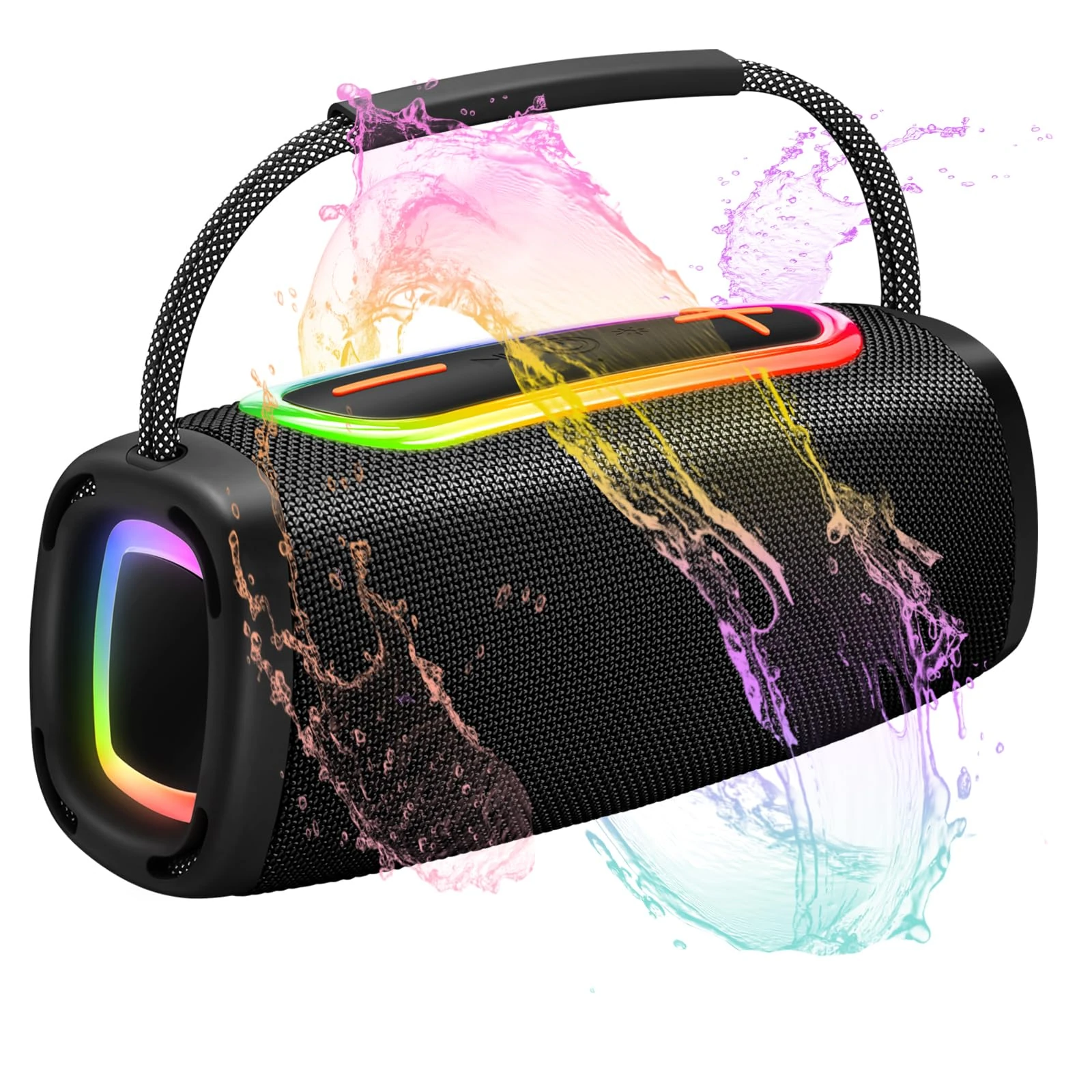 Portable Bluetooth Speaker with 24W Stereo Sound, BassUp, BT5.3, 24-Hour Playtime, IP6 Waterproof Wireless Pairing Speaker with Built-In Mic, RGB Multi-Color Rhythm Lights for Outdoor/Party/Gifts