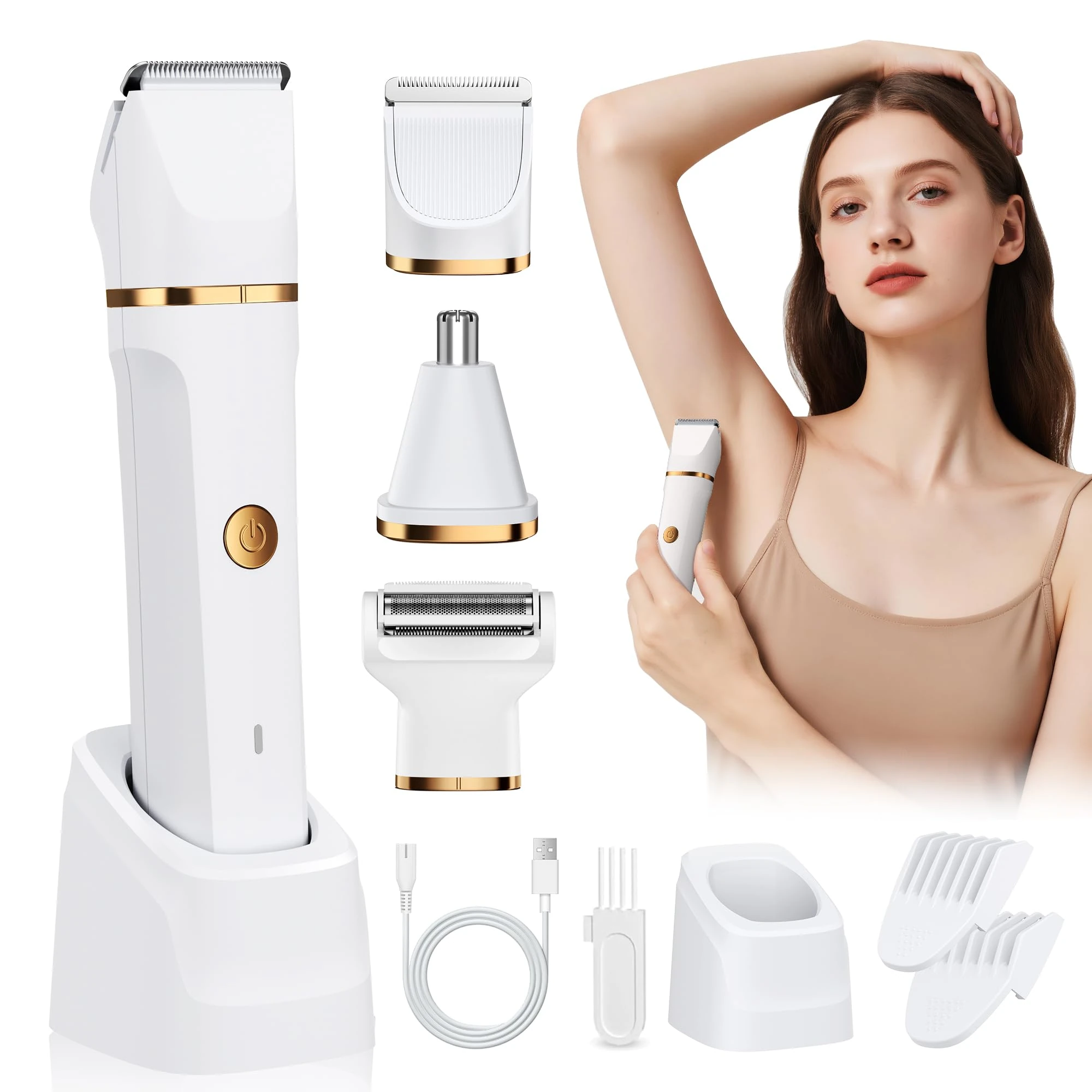 Lady Shavers for Women 3-in-1,Bikini Trimmer Woman IPX7 Waterproof,Nose Trimmer Rechargeable,Pubic Hair Trimmer for Women Wet and Dry,Painless Electric Foil Shaver for Body,Arms Legs Underarms