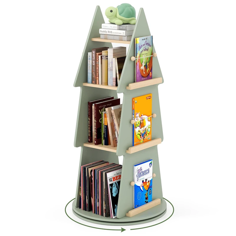 FANTASK Rotating Bookcase Tower, 4 Levels Children's Shelf, 360° Rotatable, Books Storage Organiser, Children's Book Shelf for Children's Room, Playroom (Diameter 48 x 102 cm) - Image 1