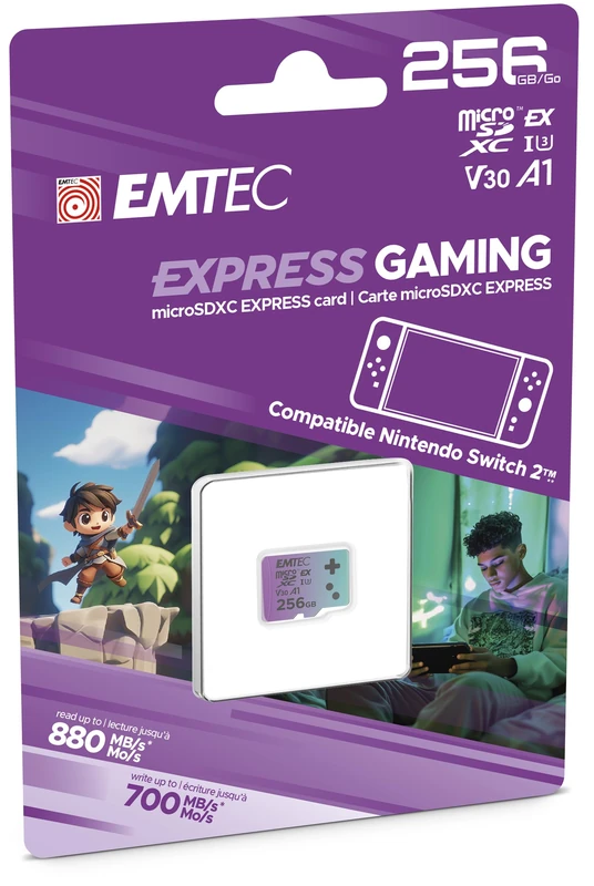 EMTEC - MicroSDXC 256GB UHS-I U3 V30 A1 Express Gaming Card, Compatible with Nintendo Switch 2, High Speed up to 880Mb/s, Extended Storage, Ideal for Games and Applications, Reliable and Durable