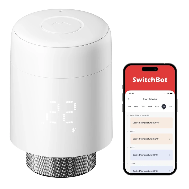 SwitchBot Smart Radiator Thermostat, Bluetooth Thermostat with App Control & Timer, Energy-Saving, Easy Installation, Compatible with Alexa, Apple Home & Home Assistant (SwitchBot Hub Required)
