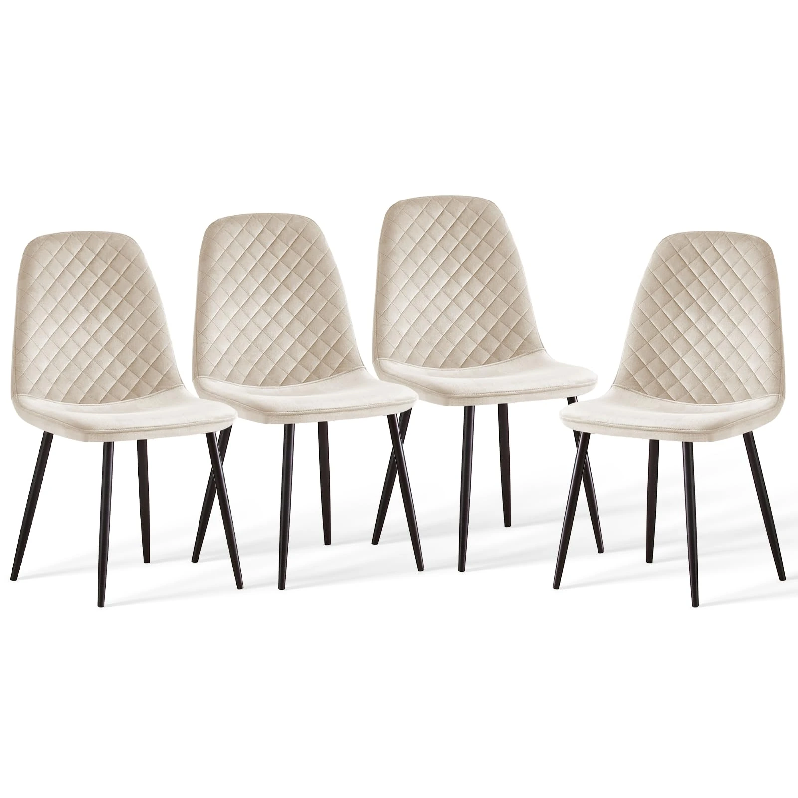 AINPECCA Set of 4 Velvet Dining Chairs Ergonomic Backrest Thickened Cushion with Matte Metal Leg for Dressing Lounge Living Room Office Bedroom (Beige)