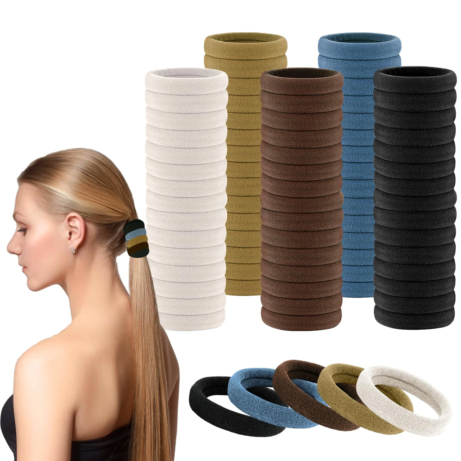 Elastic Hair Bands,120 Pcs Thick Seamless Elastic Bands No Damage Soft Ponytail Holders Hair Bobbles for Girls Women,Brown