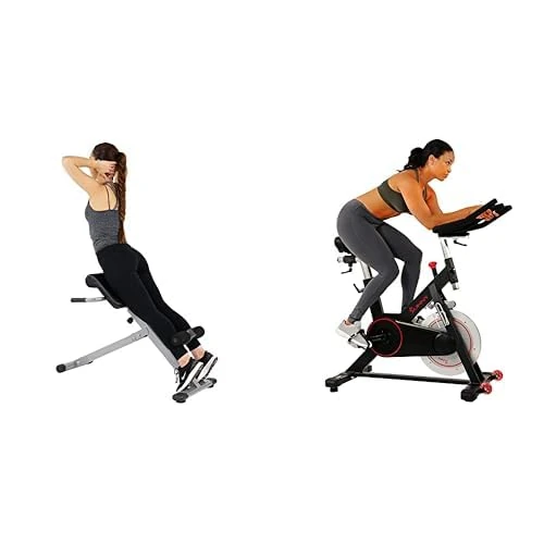 Sunny Health and Fitness Indoor Cycling Wheel W/Magnetic Belt Drive, 136kg Max Weight + 45 Degree Hyperextension Roman Chair, Steel, Grey, One Size SF-BH6629