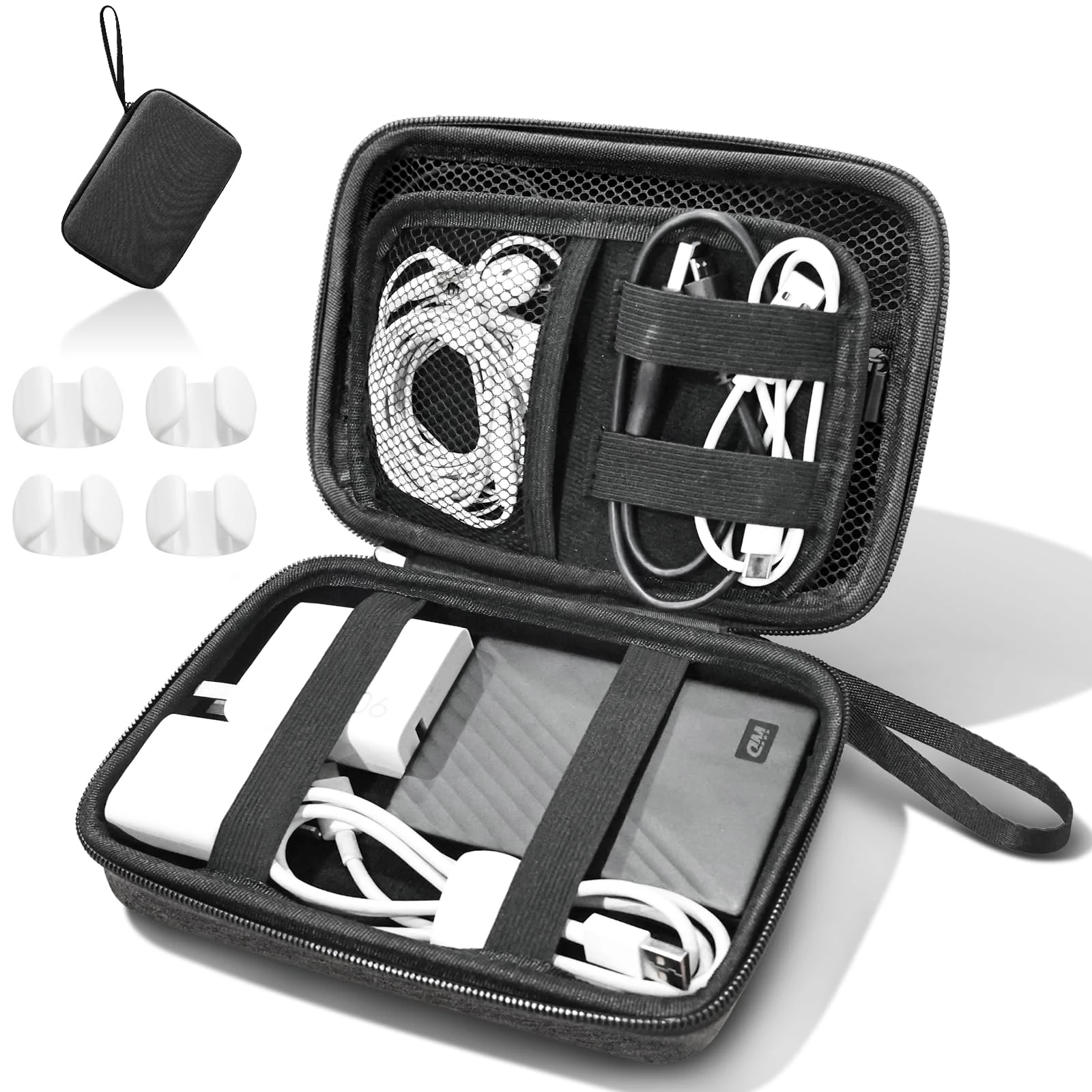 Portable Cable Organiser Bag - with 4 Buckles, Travel Organiser for Men & Women, Travel Essential, Tech Pouch for Men & Women