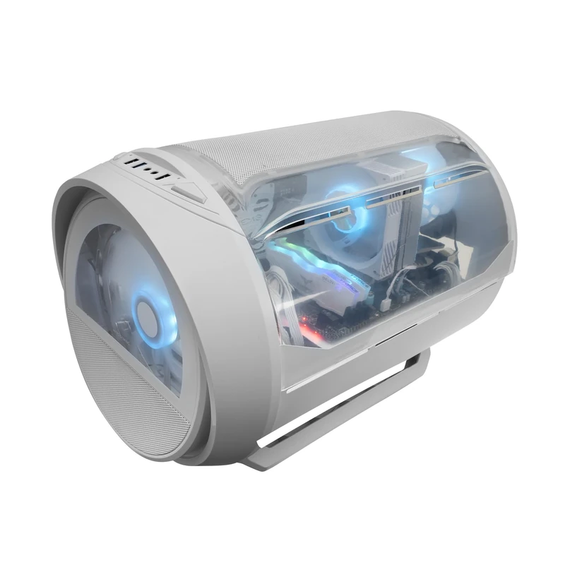 Mars Gaming MC-CYLON, Gaming Case MicroATX, Cylindrical Turbine Design, Tempered Glass Panel and Curved Panoramic Top Window, 200mm RGB Front Fan + 120mm Rear Fan, White