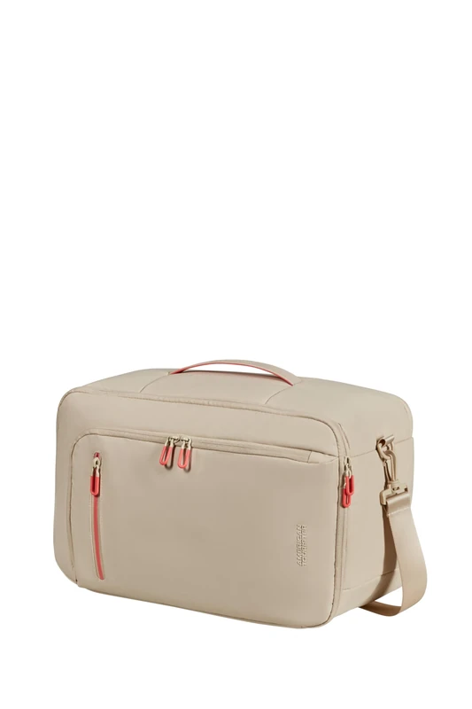 Samsonite American Tourister Puffypop - Ladies Under Seat Hand Luggage (40 x 25 x 20 cm, 21 L, 0.70 kg) - Versatile 3-Way Cabin Bag, Airplane Backpack with 14" Laptop Compartment - Beige