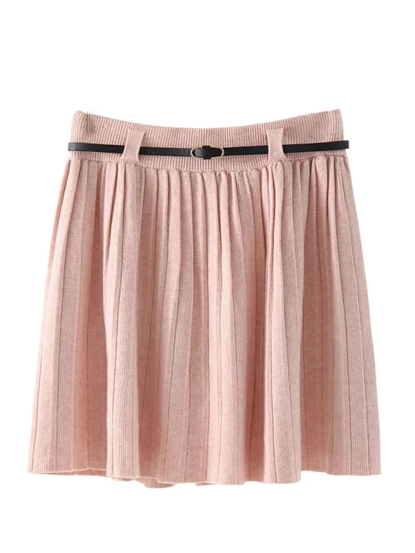 Women Short Pleated Skirt Women Winter High Waist A Line with Belt Mini Skirts Fall Winter Pnnrk One Size
