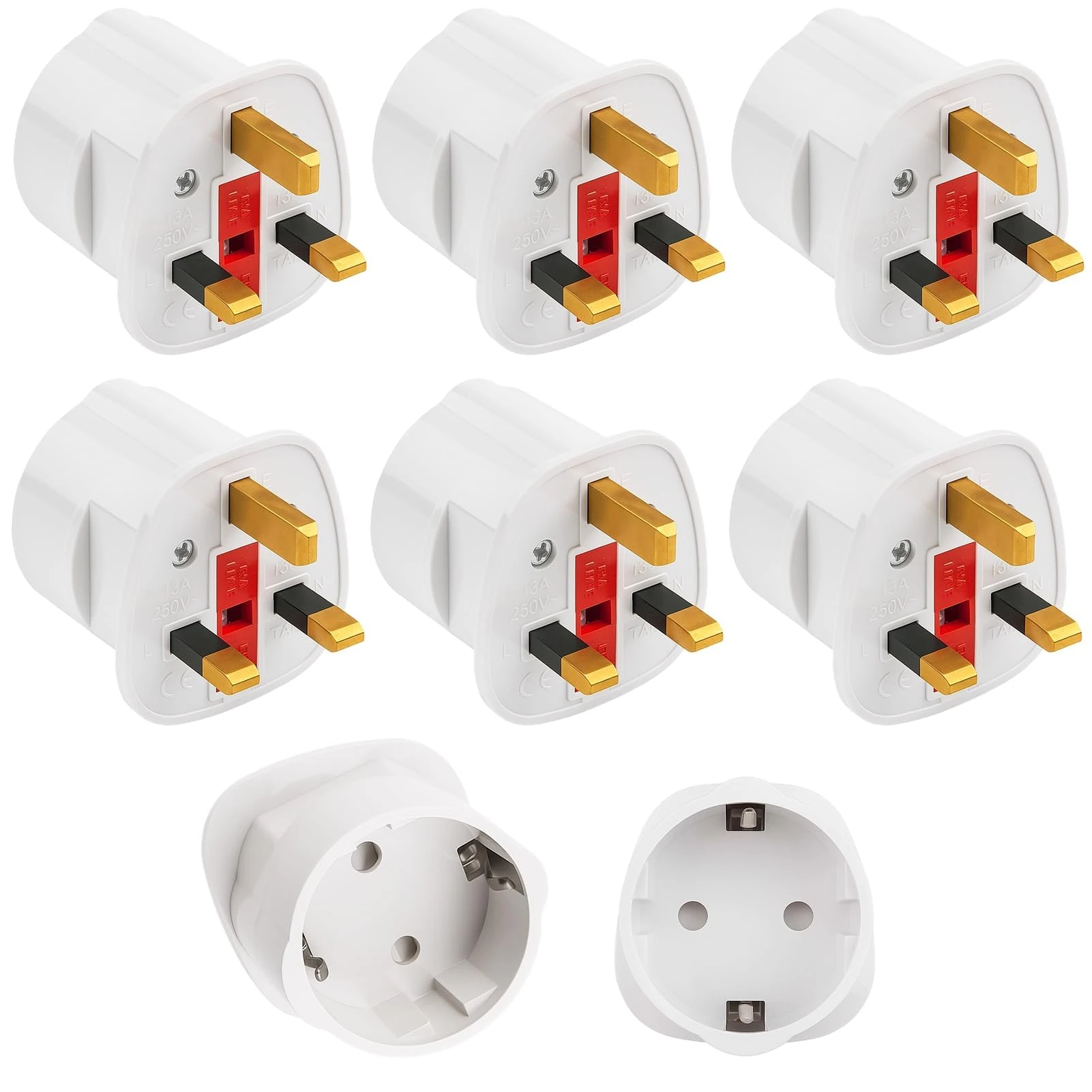 Europe to Uk Plug Adaptor 6 Pack Plug Travel Adapter 2 Pin to 3 Pin Type C G Adaptor for Electronic Devices for European Euro Germany France Italy Spain British Adapter White