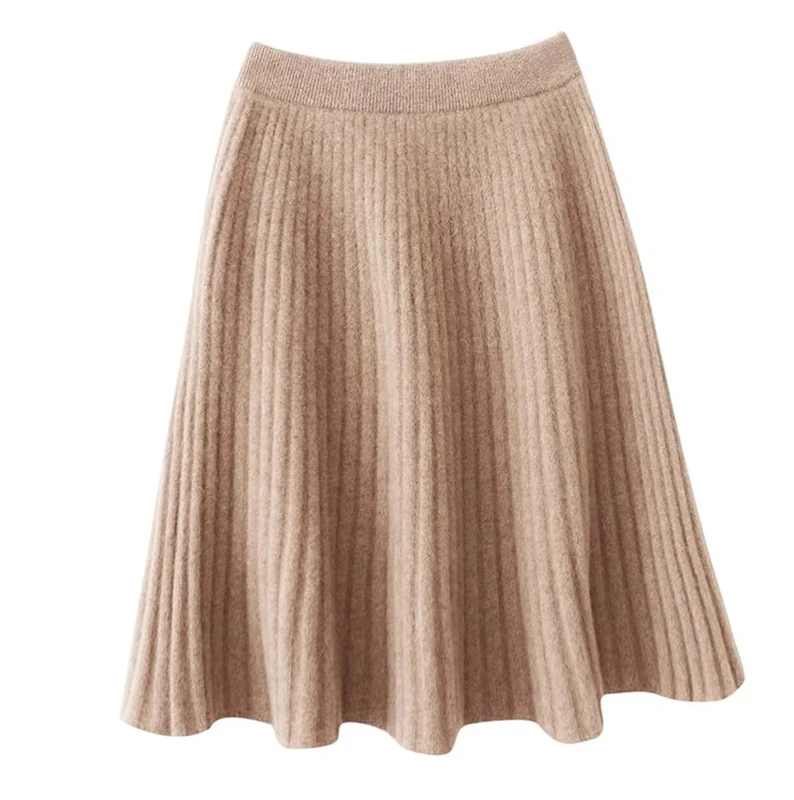 Women Woolen Skirt Knit Mini Solid Sweater A-Line Skirt Fall Winter A S