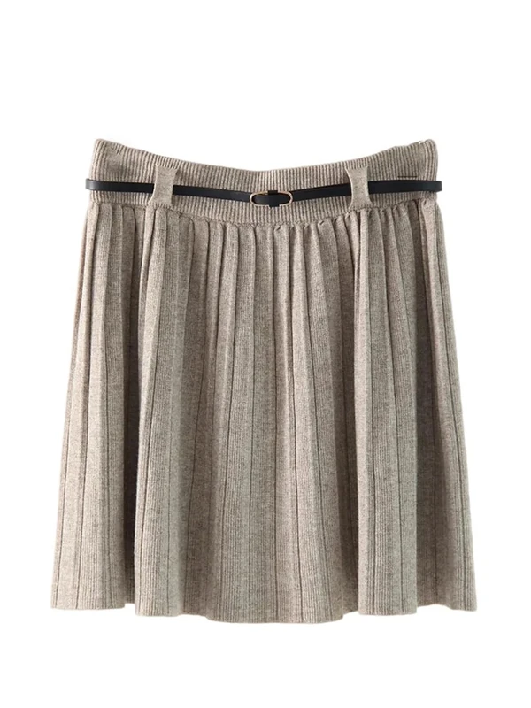 Women Short Pleated Skirt Women Winter High Waist A Line with Belt Mini Skirts Fall Winter M One Size