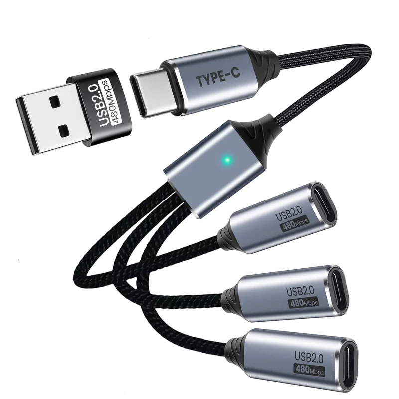 Seminer USB C Splitter 3 Port With USB Adapter for Data Transfer, USB-C Splitter for Charging, Male to Multi Type-C Female Cable Compatible with Smartphone, PC, Flash Drive, Keyboard, Printer