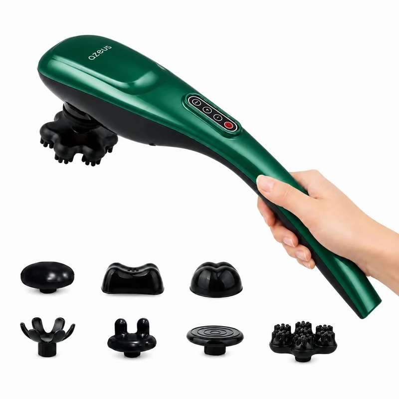 MEGAWISE Handheld Back Massager, Deep Tissue Percussion Massage for Back, Neck, Shoulders, Waist and Legs (Cordless, Dark Green)