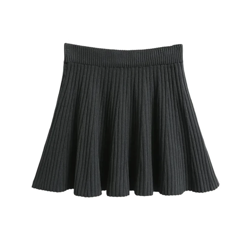 Women Woolen Solid Pleated Skirt Female High Waist Mini Knit Skirts Fall Winter H One Size