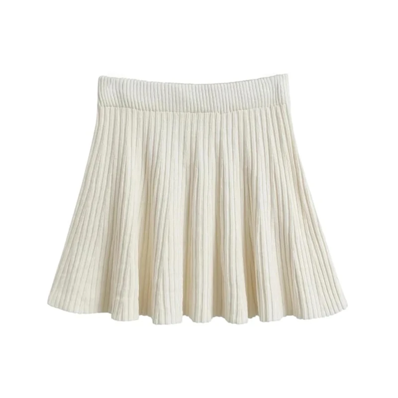 Women Woolen Solid Pleated Skirt Female High Waist Mini Knit Skirts Fall Winter G One Size