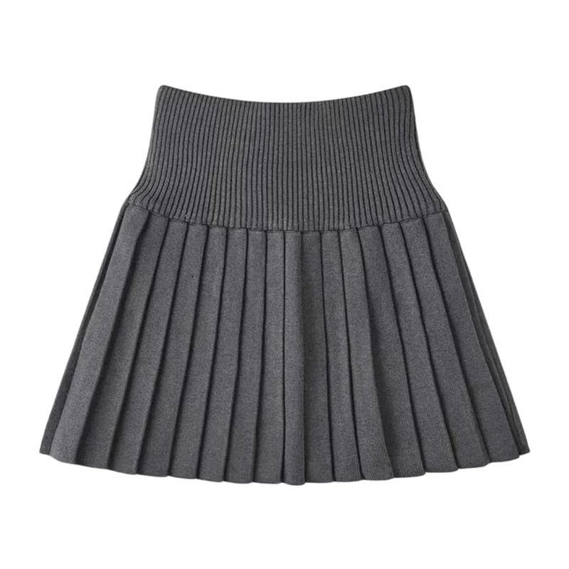 Women Outdoor Mini Pleated Skirt Wide Waist Elastic Knit Ruffle Skirt Casual Versatile Short Skirts Dark Gray9 M