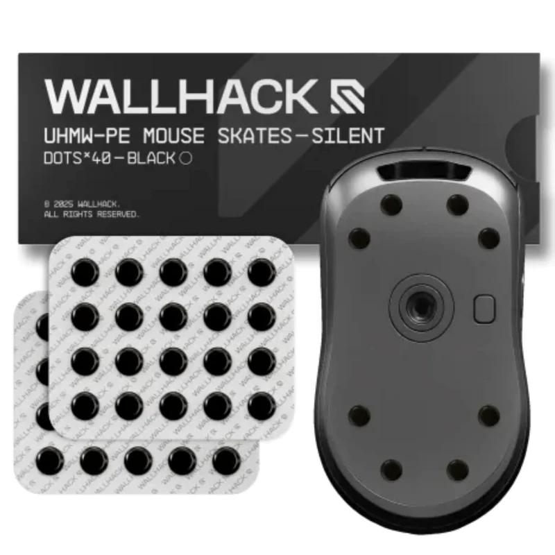 Wallhack UHMW-PE Dot Silent Mouse Skates | Premium Universal Skates for Gaming Mice | Ultra-Smooth Glide on Cloth & Glass Pads | Customize Speed & Control | Durable, Easy to Apply | Black 7mm x 7mm